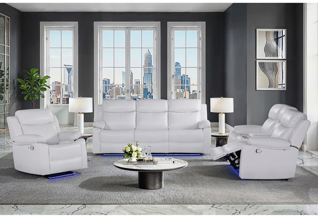 U6026 Blanche White Reclining Sofa with LED/Cons Reclining Ls with Speaker&LED/Gr with LED