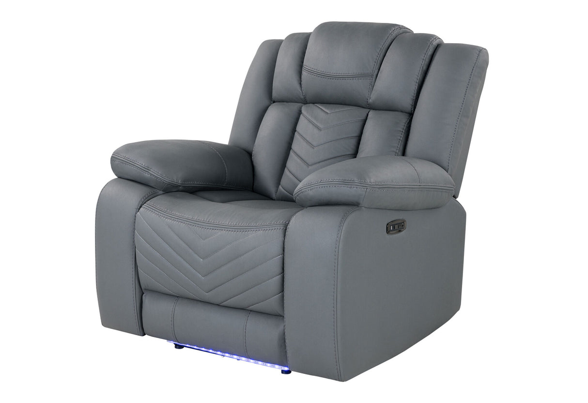 U7068 Grey 10 Power Reclining Sofa/Power Console Reclining Loveseat with LED