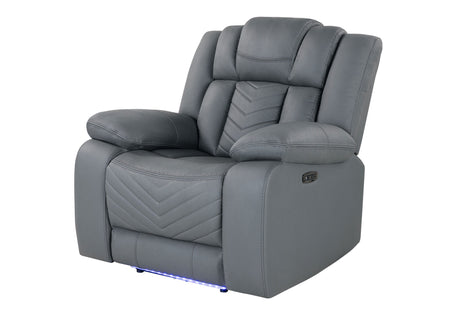 U7068 Grey 10 Power Reclining Sofa/Power Console Reclining Loveseat with LED