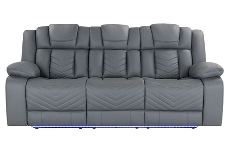 U7068 Grey 10 Power Reclining Sofa/Power Console Reclining Loveseat/Power Recliner with LED