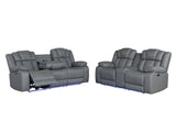 U7068 Grey 10 Power Reclining Sofa/Power Console Reclining Loveseat/Power Recliner with LED