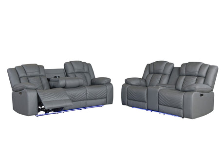 U7068 Grey 10 Power Reclining Sofa/Power Console Reclining Loveseat/Power Recliner with LED