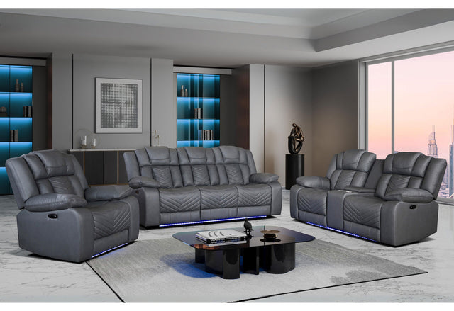 U7068/U7069 Grey 10 Power Reclining Sofa/Power Console Reclining Loveseat with LED & Immerse Speakers