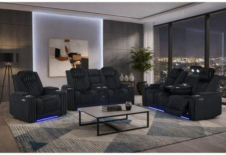 U8000 Black Power Reclining Sofa/Power Console Reclining Loveseat/Power Recliner with Phr