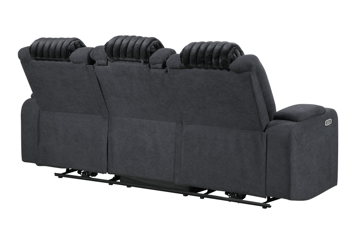 U8000 Black Power Reclining Sofa with Phr, Ddt, Reading Light & LED Light