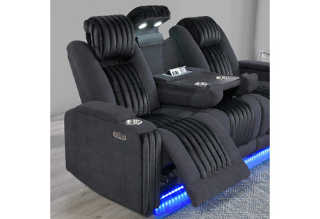 U8000 Black Power Reclining Sofa/Power Console Reclining Loveseat/Power Recliner with Phr