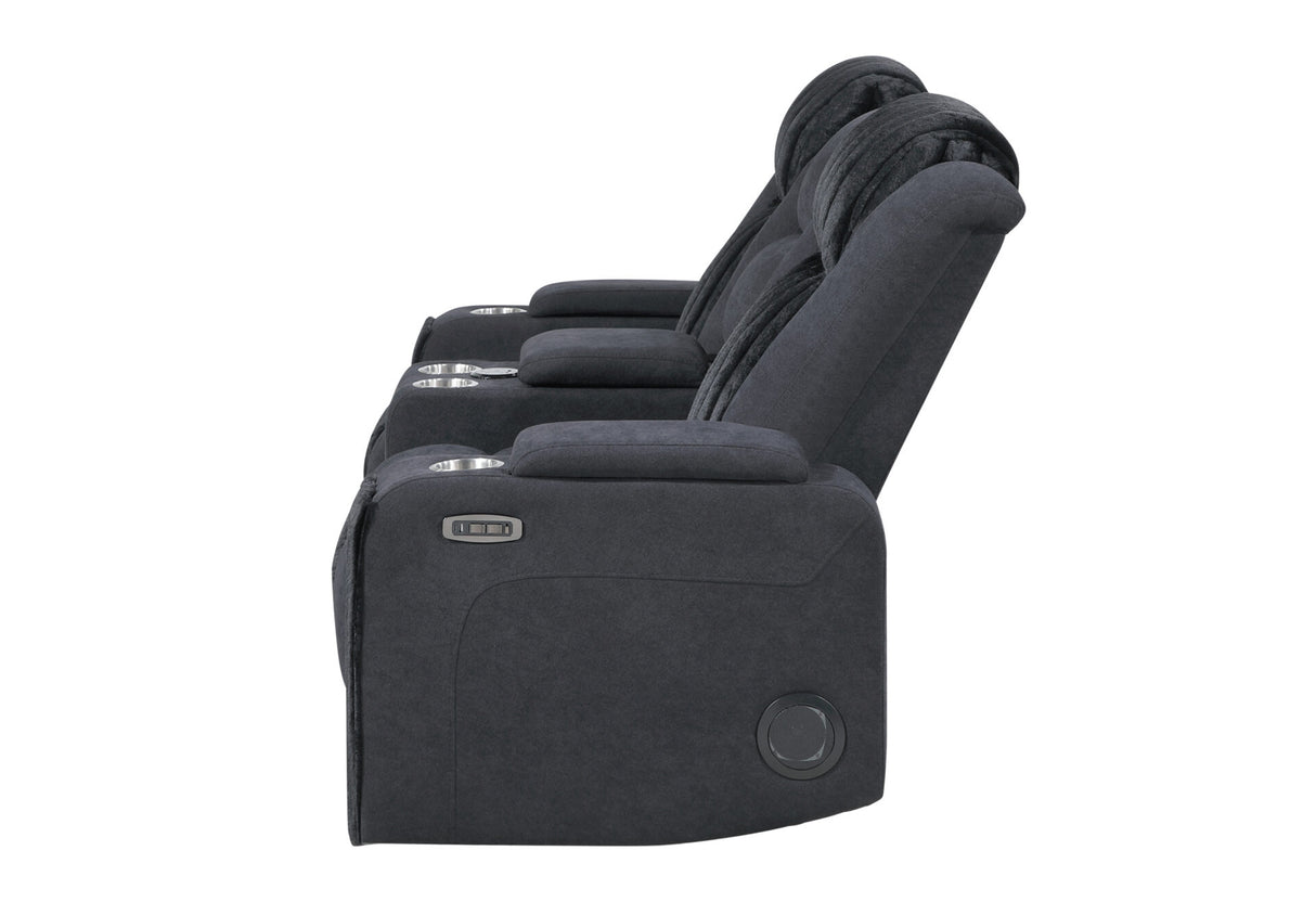 U8000 Black Power Console Reclining Loveseat with Phr, LED and Speaker