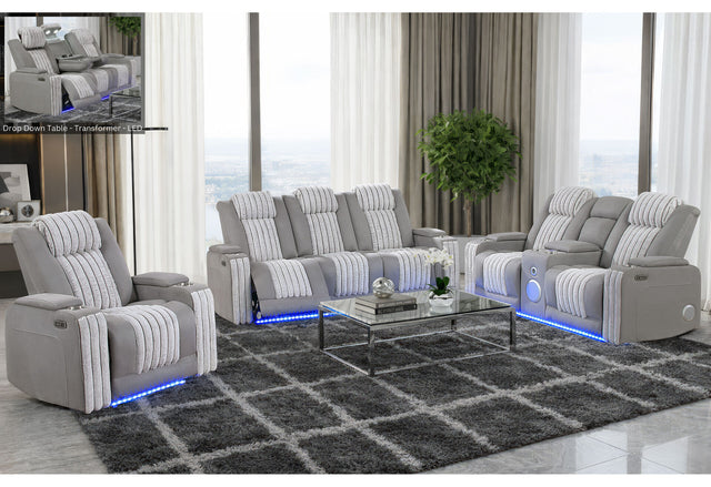 U8000 Grey Power Reclining Sofa/Power Console Reclining Loveseat with Phr