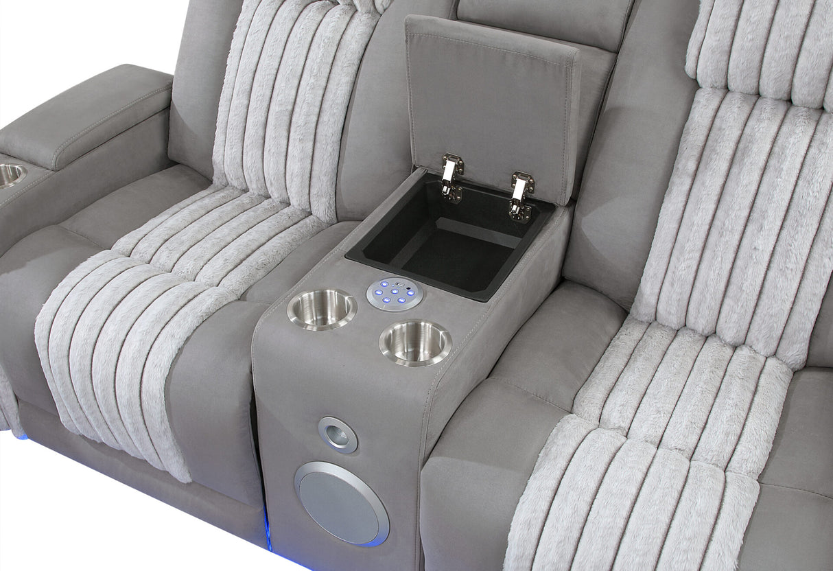 U8000 Grey Power Reclining Sofa/Power Console Reclining Loveseat/Power Recliner with Phr