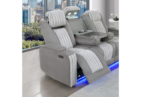 U8000 Grey Power Reclining Sofa with Phr, Ddt, Reading Light & LED Light