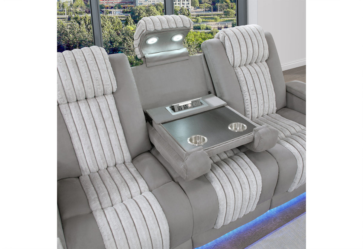 U8000 Grey Power Reclining Sofa/Power Console Reclining Loveseat with Phr