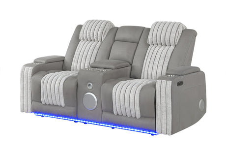 U8000 Grey Power Console Reclining Loveseat with Phr, LED and Speaker