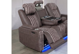 U8000 Brown Power Reclining Sofa with Phr, Ddt, Reading Light & LED Light