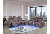 U8000 Brown Power Reclining Sofa/Power Console Reclining Loveseat with Phr