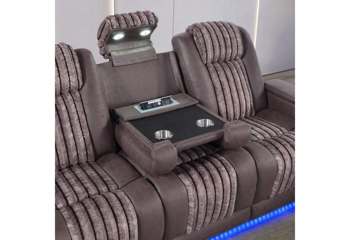 U8000 Brown Power Reclining Sofa/Power Console Reclining Loveseat/Power Recliner with Phr