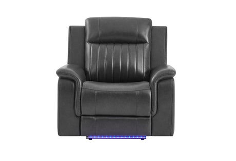 U8879 Charcoal Power Reclining Sofa/Power Console Reclining Loveseat with LED & Gl Ss