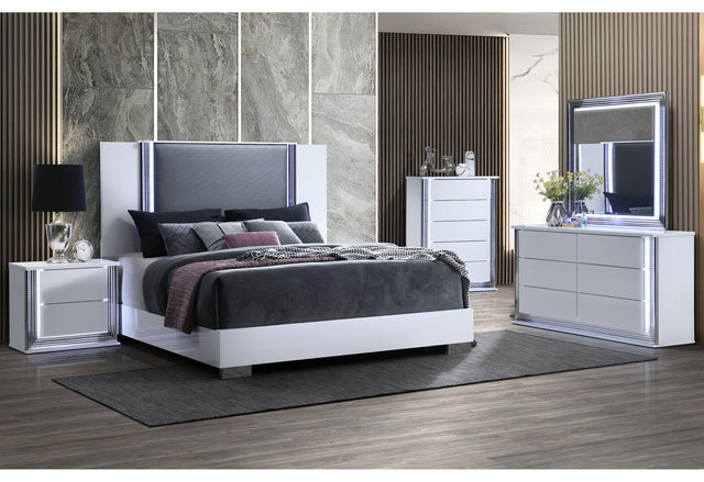 Ylime Smooth White King Bed Group Fully Slatted with Vanity Set