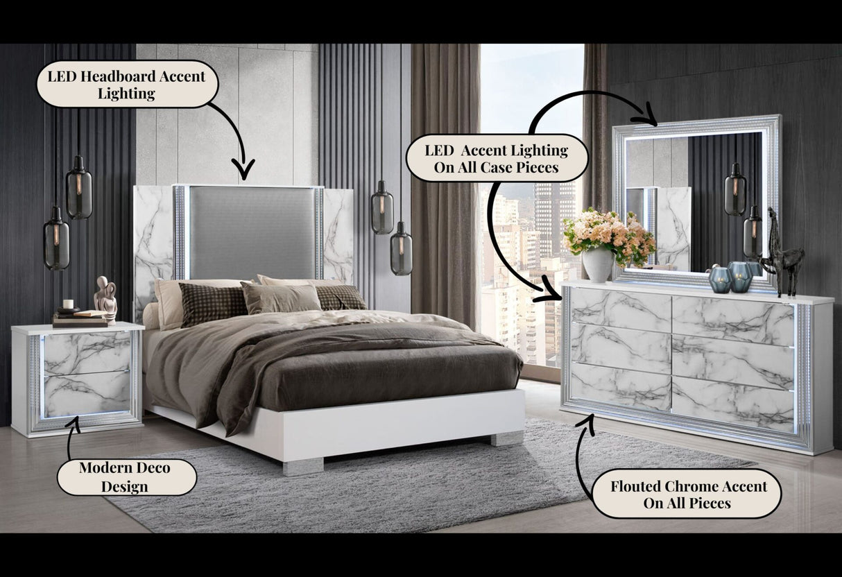 Ylime White Marble King Bed Group