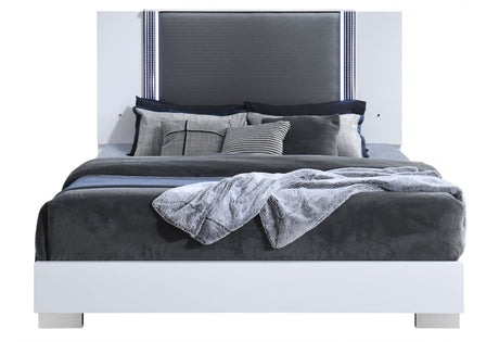 Ylime Smooth White King Bed with LED Fully Slatted