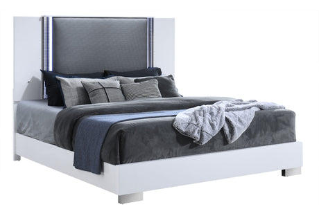 Ylime Smooth White King Bed with LED Fully Slatted