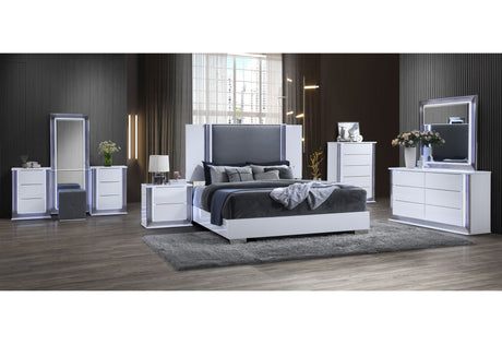 Ylime Smooth White King Bed with LED Fully Slatted