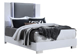 Ylime Smooth White Queen Bed with LED Fully Slatted