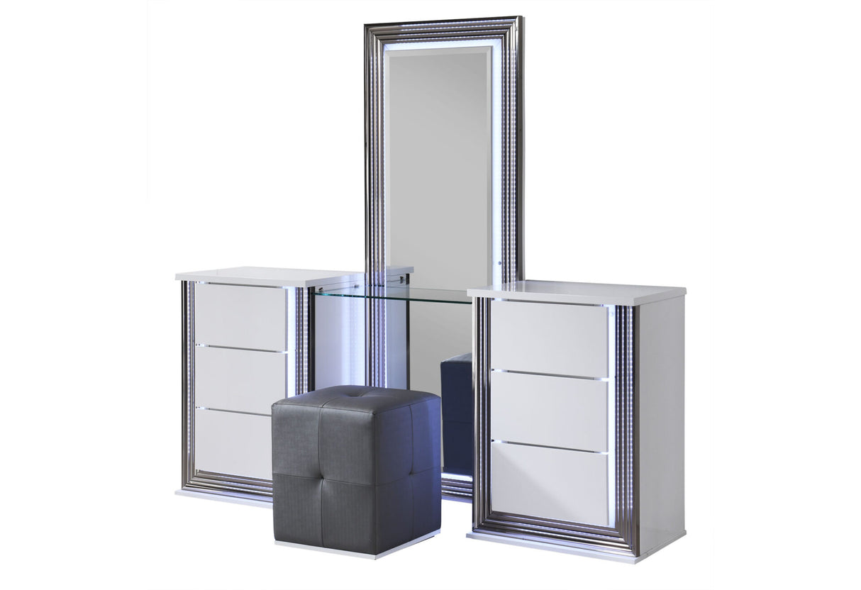 Ylime Smooth White King Bed Group Fully Slatted with Vanity Set