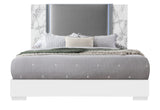 Ylime White Marble King Bed Fully Slatted with LED
