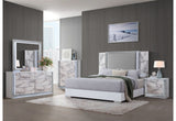 Ylime White Marble King Bed Fully Slatted with LED