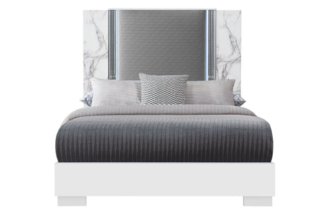 Ylime White Marble Queen Bed with LED