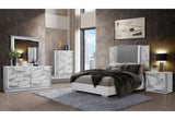 Ylime White Marble Queen Bed with LED