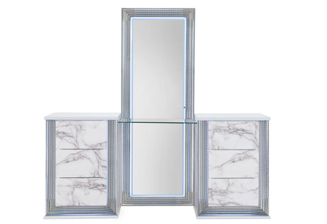 Ylime White Marble King Bed Group Fully Slatted with Vanity Set