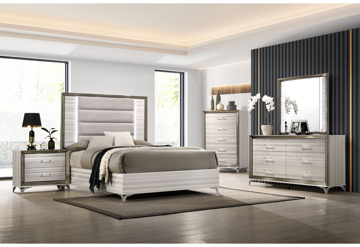 Zambrano White Queen Bed with LED