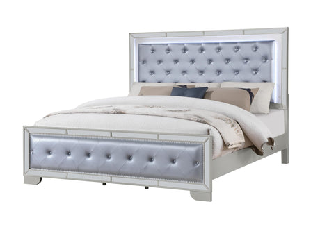 Demi Silver bed with LED tufted headboard, silver