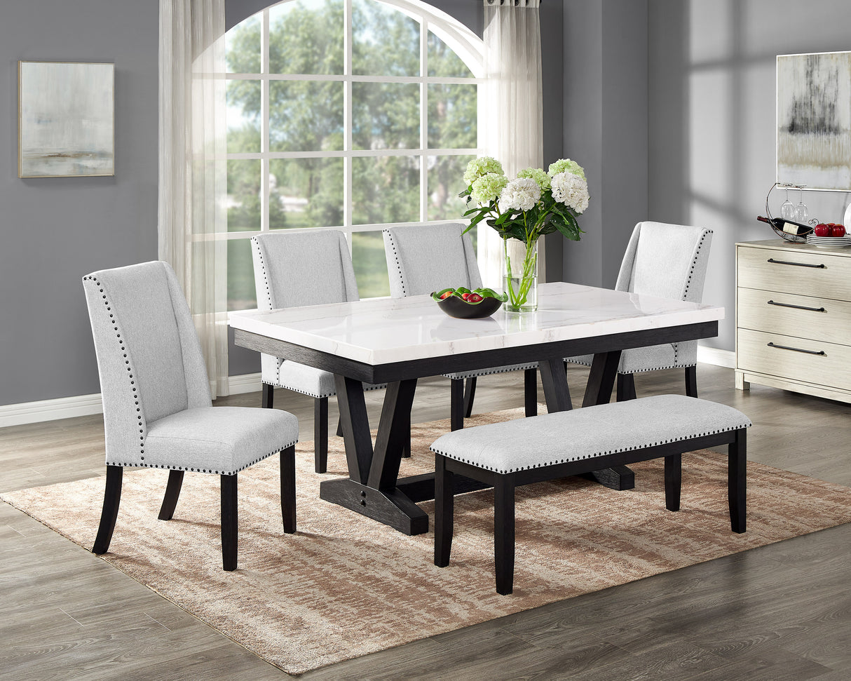 Varley Marble Table/Wing Chairs,Bench